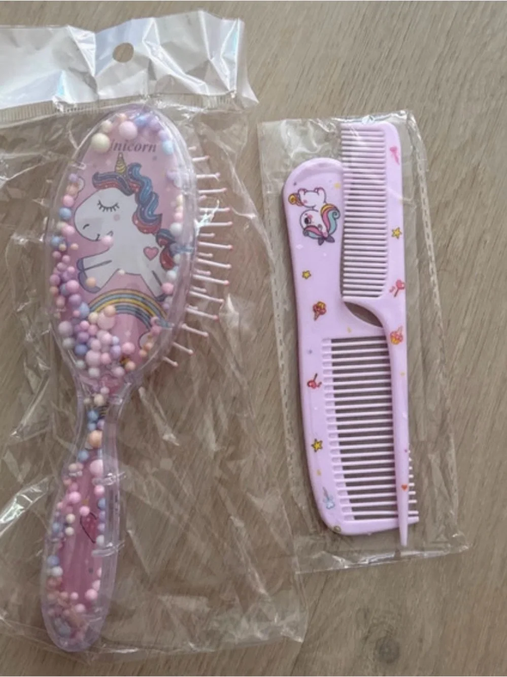 Unicorn Hair Brush & Comb Set 3-Piece Pink Rainbow Kids NEW